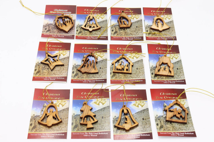 6 Pcs Random Olive Wood Tree Ornaments HolyLand Christmas Jerusalem Card holyday