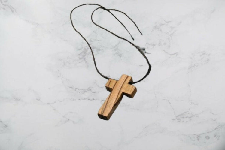 6pcs Olive Wood Cross Necklace Plain Wooden 1.5" Pendant Bethlehem Jerusalem Holy Land