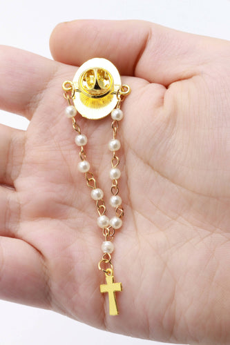 Brooch Bracelet Rosary Icon Virgin Mary Holy Land Gold Crucifix Pearl Beads