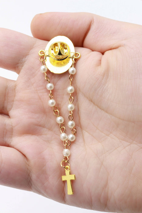 Brooch Bracelet Rosary Icon Virgin Mary Holy Land Gold Crucifix Pearl Beads