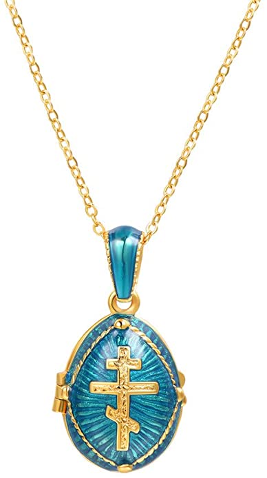 Orthodox Cross Pendant & 22" Chain 18K Gold Plated Enamel Necklace