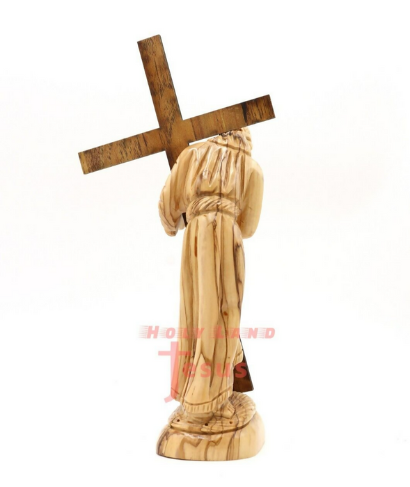 Hand Made Jesus Carrying cross Jerusalem Holy Land Statue New Figure olive wood