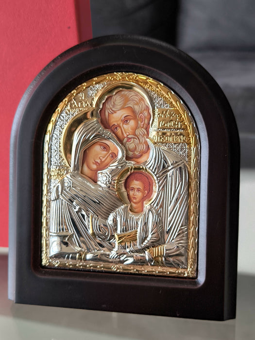 THE HOLY FAMILY 12.40 x 10.43 inch Icon Handicraft hanging \ standing Gold Silver 950 Jerusalem Christian Byzantine art