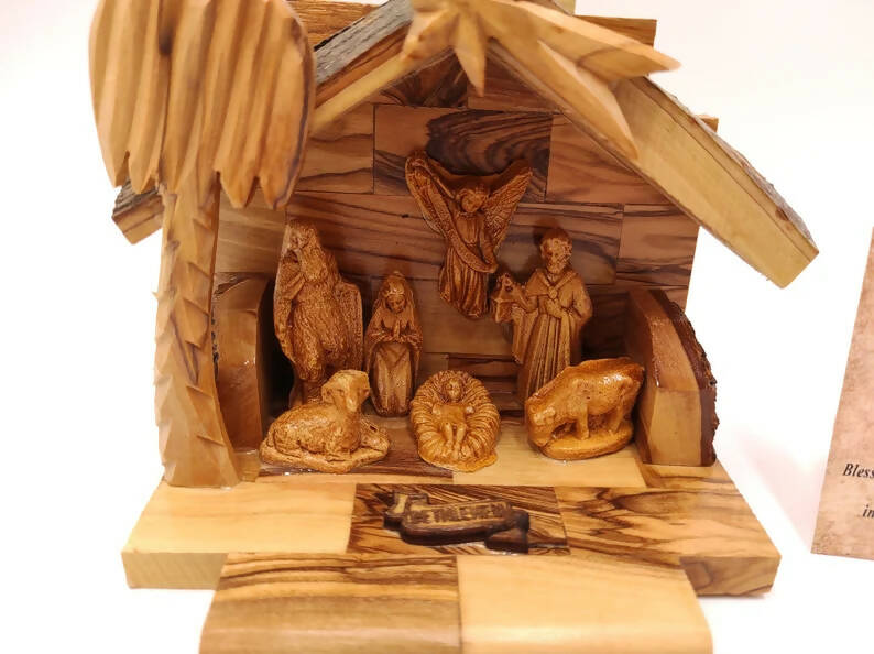 Nativity Christmas With certificate Carved on Olive Wood Hand Made From Bethlehem With Box