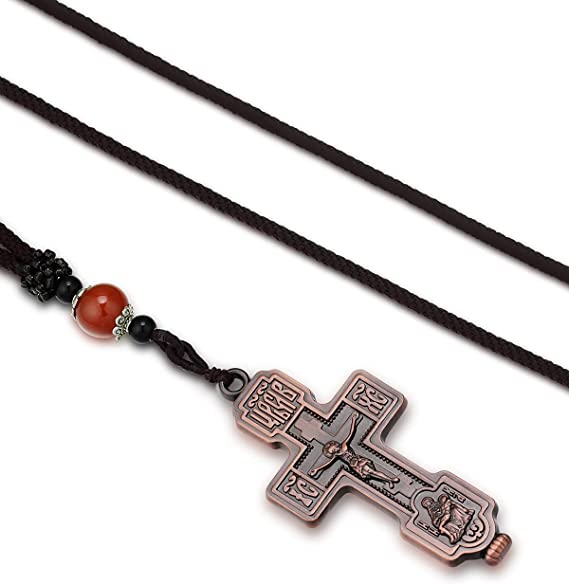 Orthodox Cross & Necklace - 27 Inch Braided Rope Chain (4 Colors)