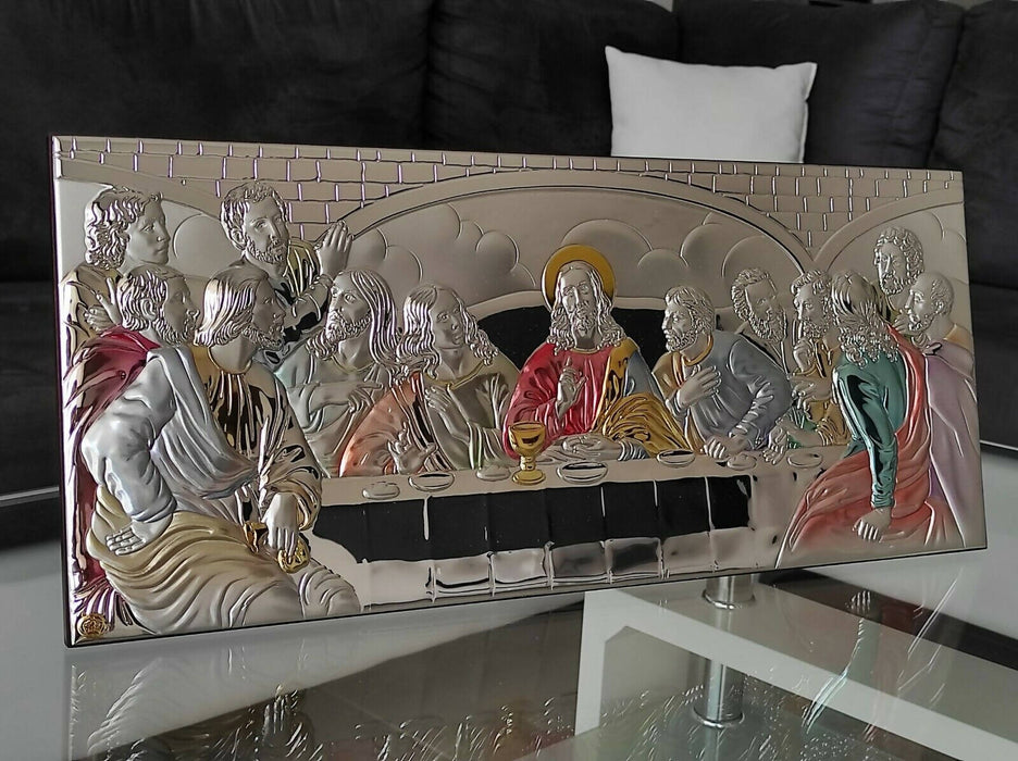 The Last Supper 19.68 inch Colored Silver 950 Holy Icon Handicraft Christian Gold and Colored with Box Made by Nicolaos