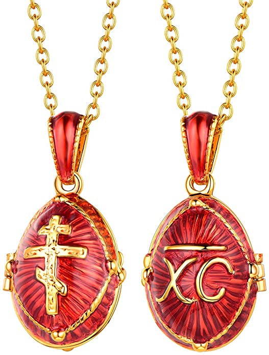 Orthodox Cross Pendant & 22" Chain 18K Gold Plated Enamel Necklace