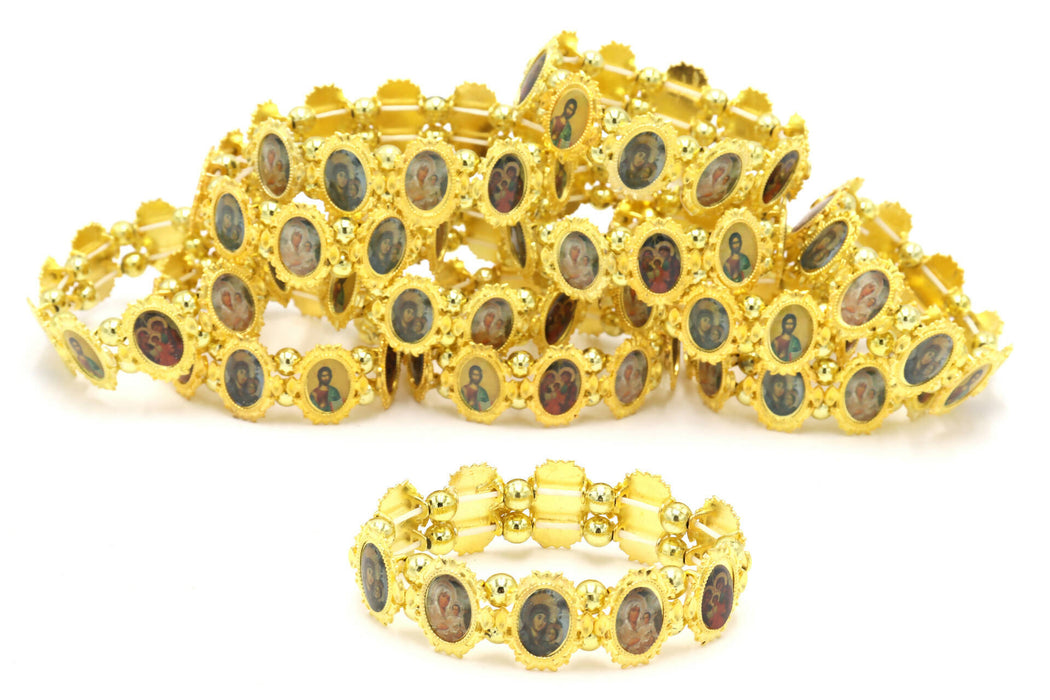 12 PCS Bracelet Gold St Saints Beads Stretch HolyLand Jerusalem Jewelry