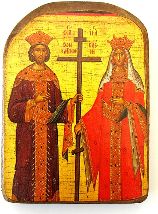 Handmade Wooden Orthodox Icon of Saints Constantine and Helen
