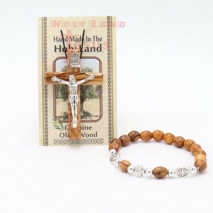 olive wood bracelet, jerusalem bracelet with Necklace Crucifix Cross