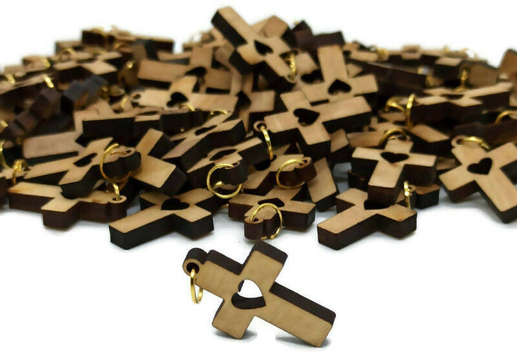 50 pcs Olive Wood Crosses love Pendant Necklace Holy Land Bethlehem Rosary Hand Made