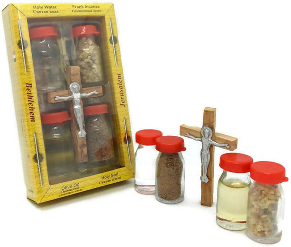 3 PCS Holy Set Water Incense Oil Soil Cross made in Jerusalem HOLY LAND Blessed