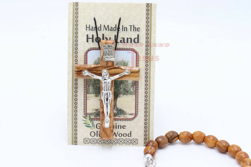 wooden rosary bracelet with cross necklace