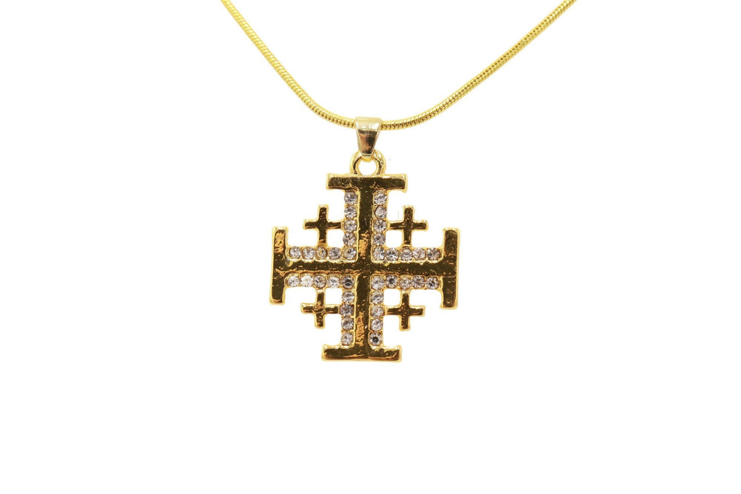 Cross Jerusalem Necklace Pendant Christianity Gold Chain Holy Land Jewelry
