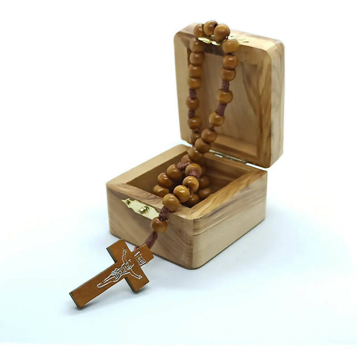 Holy Blessed Olive Wood Rosary Small Box Handmade