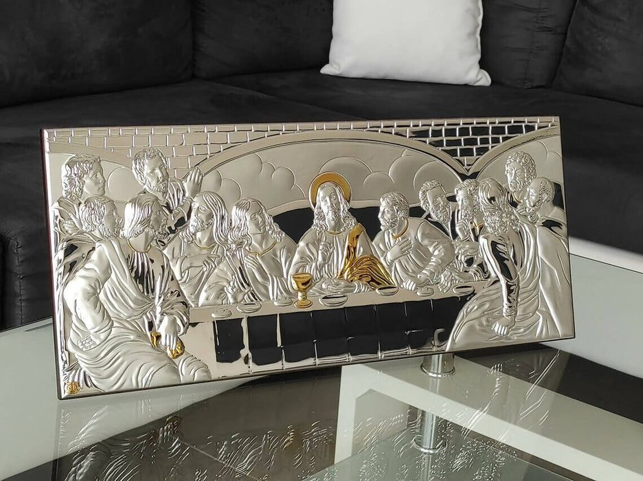 The Last Supper 12.59 inch Silver 950 Holy Icon Handicraft Christian Gold and Silver with Box Made by Nicolaos