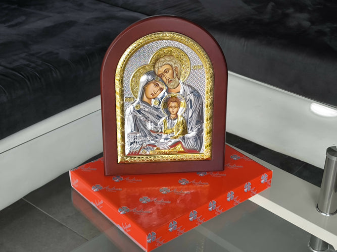 THE HOLY FAMILY 13 x 9.84 inch Icon Handicraft hanging \ standing Gold Silver 950 Jerusalem Christian Byzantine art