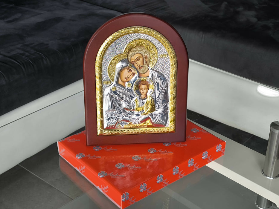 THE HOLY FAMILY 13 x 9.84 inch Icon Handicraft hanging \ standing Gold Silver 950 Jerusalem Christian Byzantine art