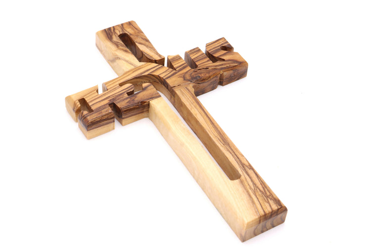 Cross Craved JESUS Olive Wood Jerusalem Hand Made wall hanging Holy Land 6.1 inch