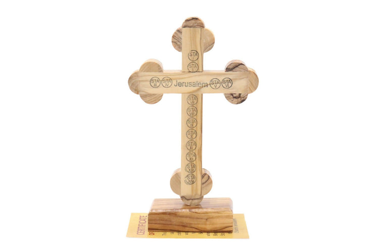 Cross Mother Of Pearl With Certificate Standing Olive Wood Hand Made from Jerusalem Holy Land