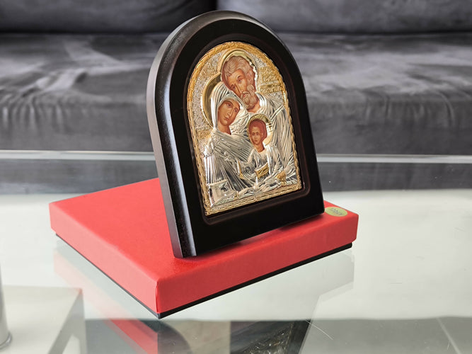 THE HOLY FAMILY 12.40 x 10.43 inch Icon Handicraft hanging \ standing Gold Silver 950 Jerusalem Christian Byzantine art