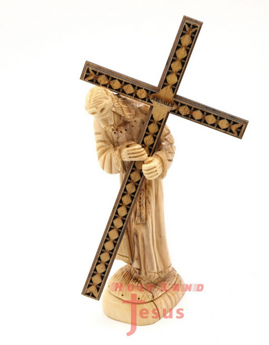 Hand Made Jesus Carrying cross Jerusalem Holy Land Statue New Figure olive wood