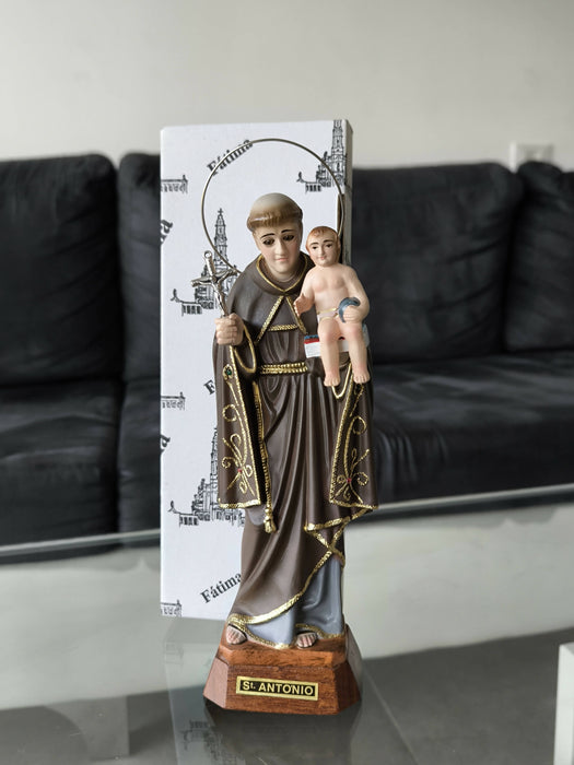 Saint Anthony 10.62" Religious Statue with crystal eyes Figurine Made in Fatima Portugal hand decorated Statuary