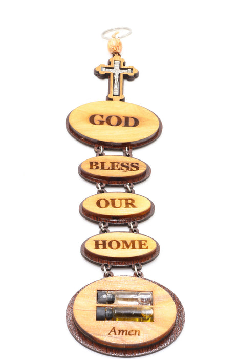 Wall Hanging God Bless Our Home Blessed Olive Wood with Blessed Holy Water and Oil Jerusalem