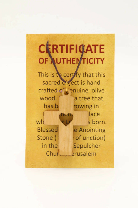 3 Pcs Olive Wood Cross Hand Made Heart Pendant Necklace Holy Land Bethlehem Jerusalem Crucifix