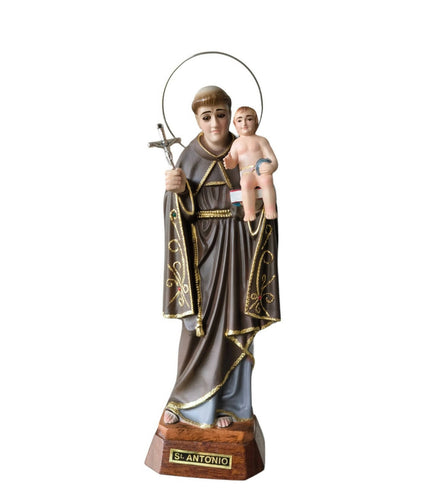 Saint Anthony 14.56" Religious Statue with crystal eyes Figurine Made in Fatima Portugal hand decorated Statuary