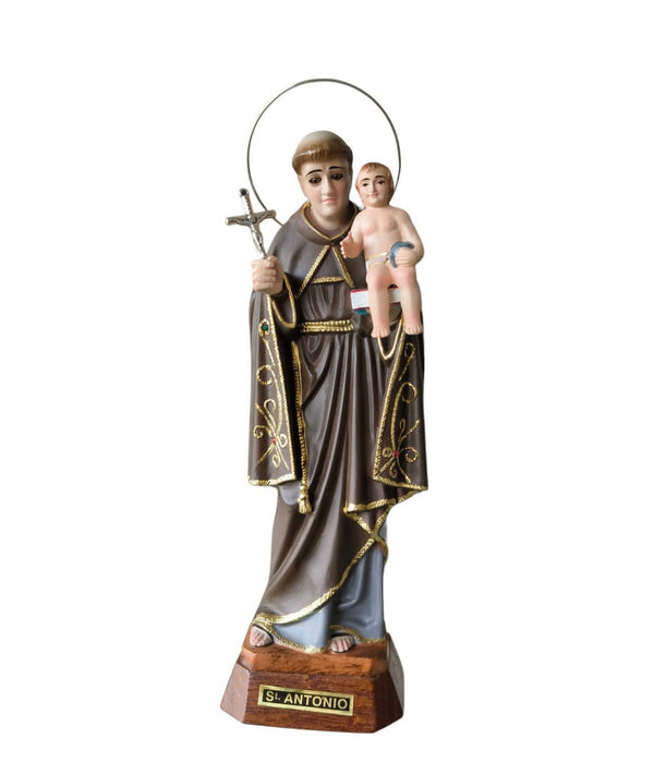 Saint Anthony 14.56" Religious Statue with crystal eyes Figurine Made in Fatima Portugal hand decorated Statuary