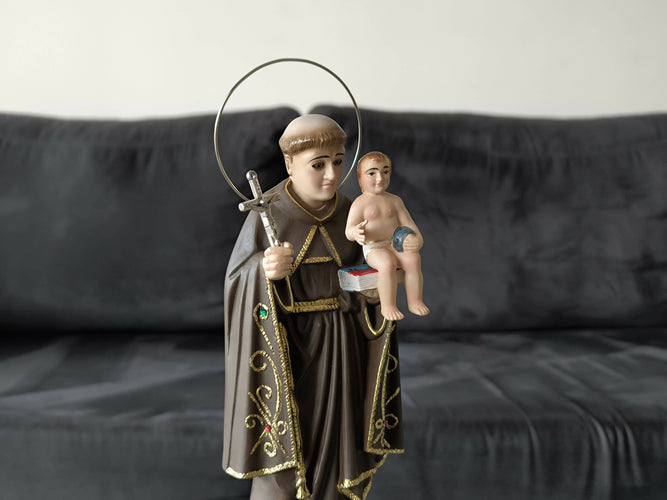 Saint Anthony 14.56" Religious Statue with crystal eyes Figurine Made in Fatima Portugal hand decorated Statuary