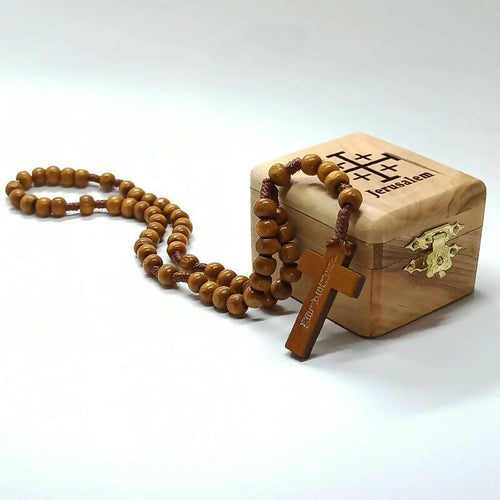 Holy Blessed Olive Wood Rosary Small Box Handmade