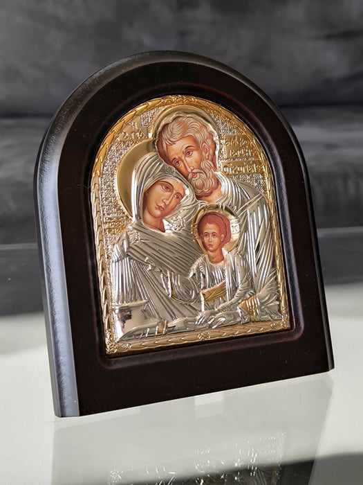 THE HOLY FAMILY 10.23 x 8.26 inch Icon Handicraft hanging \ standing Gold Silver 950 Jerusalem Christian Byzantine art