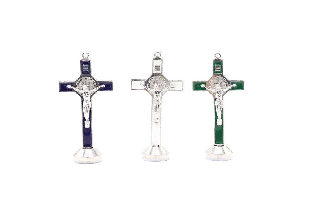 3 pcs Car - Table Cross Sticker St Benedict Crucifix Holy Land Jerusalem green blue white