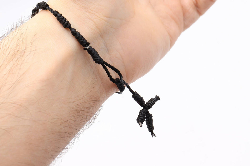 2 Pcs Bracelet Hand Made Rope Rosary Jerusalem Holy Land Black Prayer Christian
