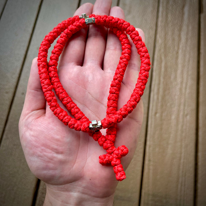 100-Knot Handmade Prayer Rope Nylon Cord in red
