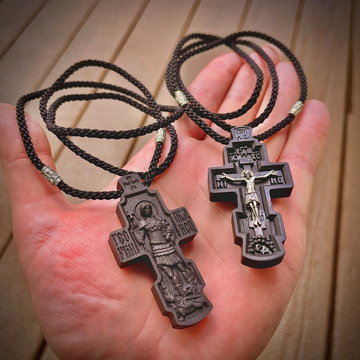 Large Wood Cross Necklace With Leather Cord Hand Carved Cross