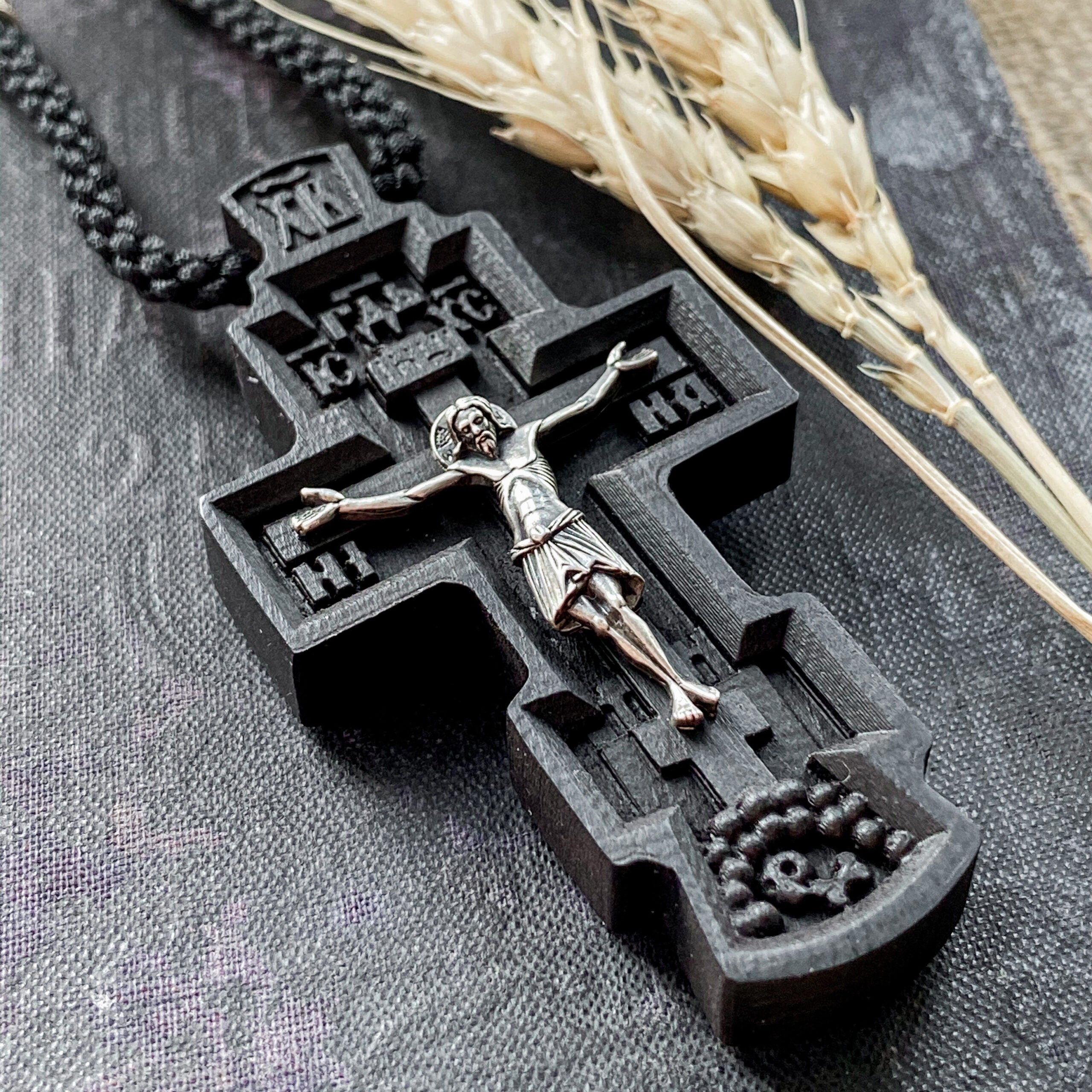 Hands Crossed on the Cross' Wood Pendant