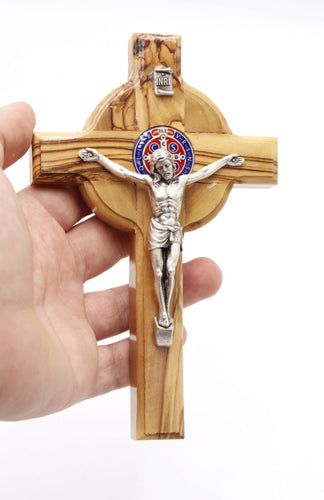 Saint St Benedict 6.5" Cross OliveWood Wall Hanging HolyLand HandMade Christian