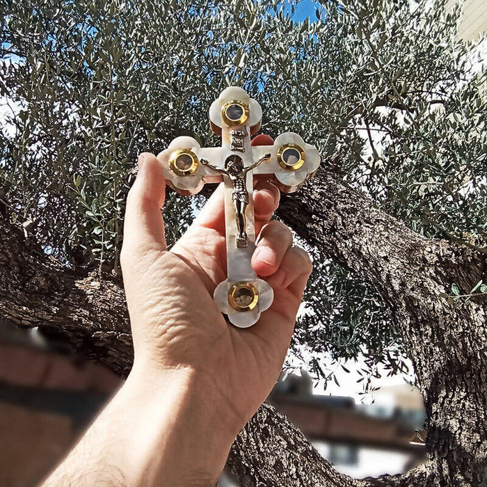 Wall Cross Mother of Pearl Crucifix Olive Wood Jerusalem Handmade Holy land