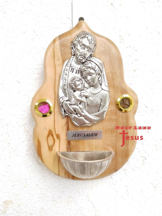 Holy Water Font Bless Home Hand Made Olive Wood Mary Jesus Jerusalem Holy Land