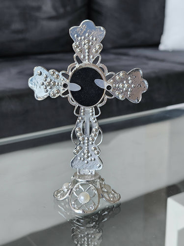 Metal Cross Holy Land Virgin mary Decoration Jeweled Accents Desktop Gift silver Religion Home Blessed