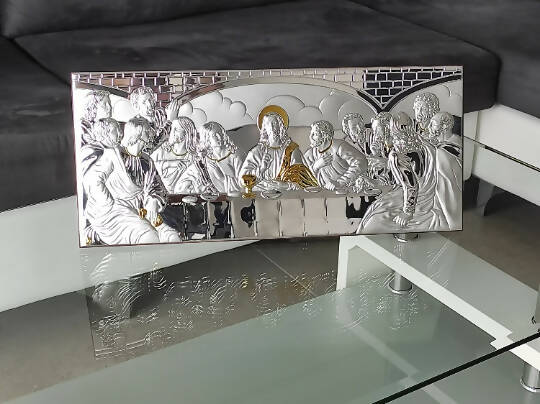The Last Supper 23.6'' Silver 950 Holy Icon Handicraft Christian Gold and Silver with Box Made by Nicolaos