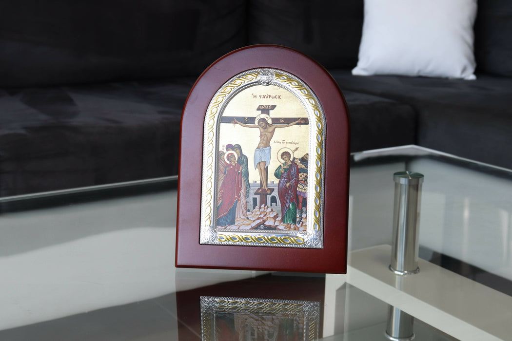 Icon Crucifixion of Jesus Nikolaos Silver 950 CERTIFICATED Christian Hand Made
