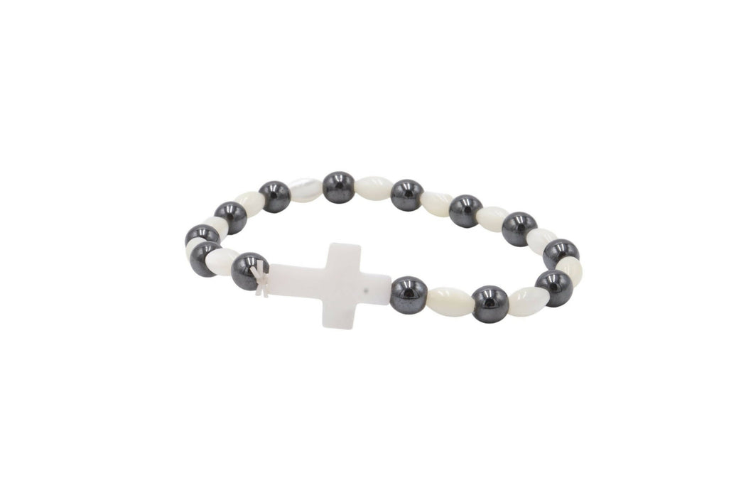 Bracelet Black Hematite white Mother of Pearl Unisex Religious Holy Land Jerusalem Gift