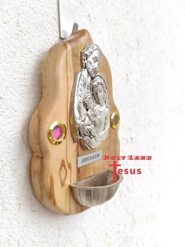 Holy Water Font Bless Home Hand Made Olive Wood Mary Jesus Jerusalem Holy Land