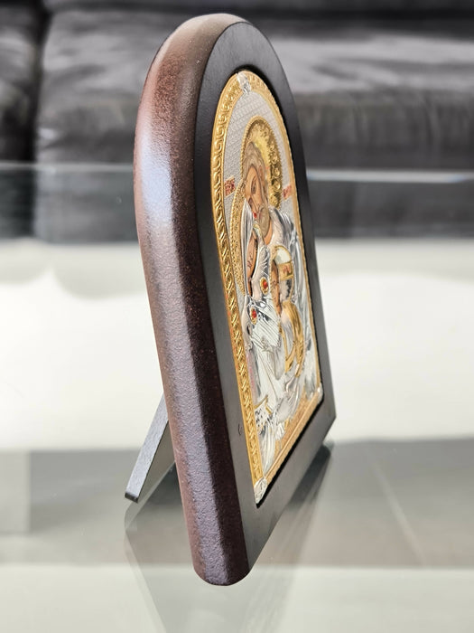 The Holy Family 3.74 x 2.95 inch Icon Handicraft hanging \ standing Gold Silver 950 Nikolaos Silver Jerusalem Christian Byzantine art