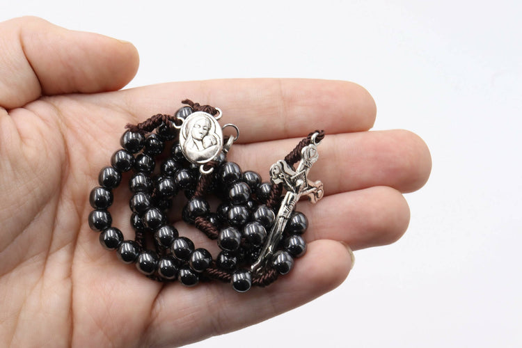 Necklace Rosary Black Hematite Jerusalem Hand Made Holy Land Beads Crucifix