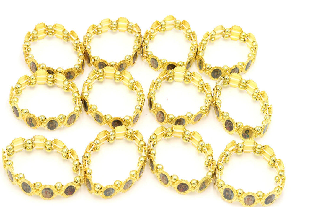 12 PCS Bracelet Gold St Saints Beads Stretch HolyLand Jerusalem Jewelry